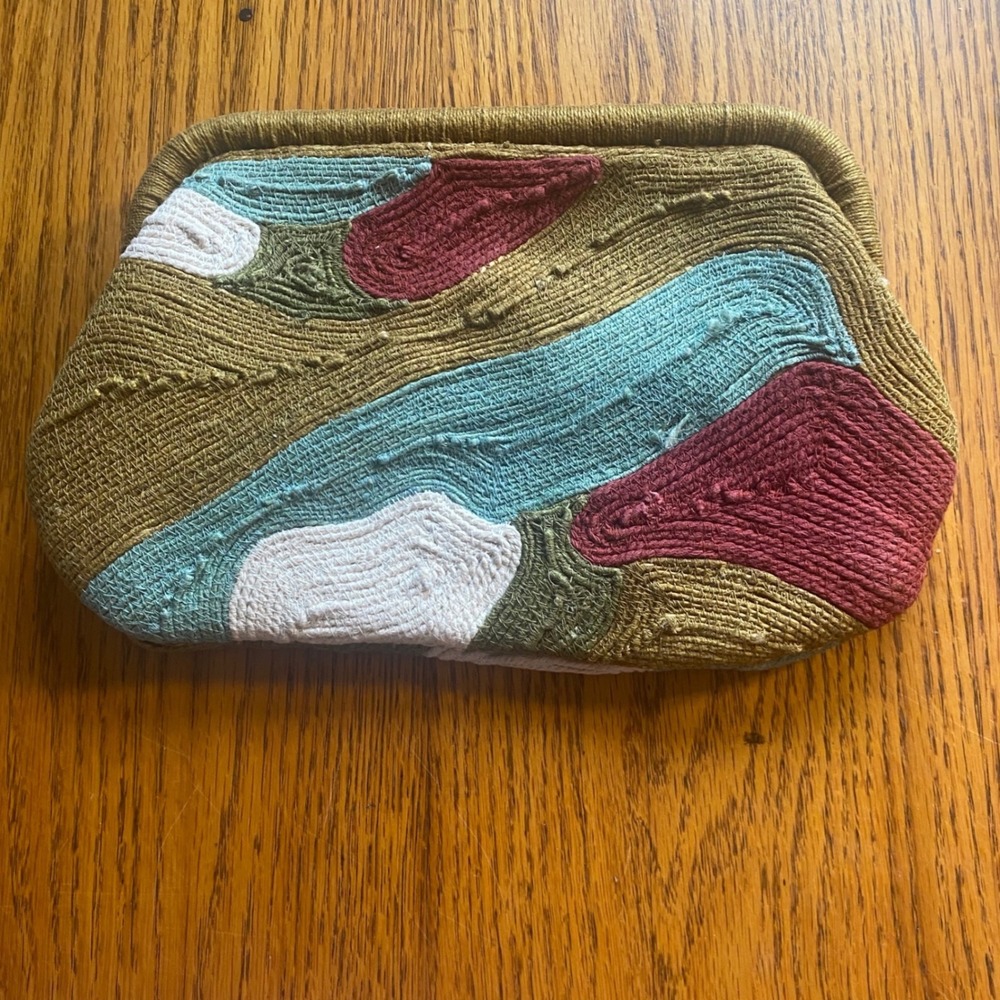 Zara Abstract Woven Clutch Bag Multicolor Earthy Tones Frame Closure